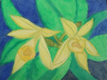 Peinture intitulée "Fleur de Vanille" par Yveline Tyaketou - Roquet, Œuvre d'art originale, Pastel