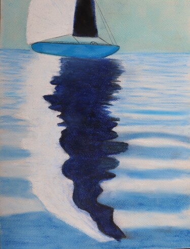 Schilderij getiteld "Bleub" door Yveline Tyaketou - Roquet, Origineel Kunstwerk, Pastel