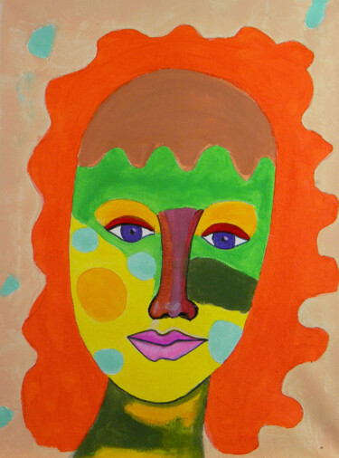 Painting titled "Portrait aux cheveu…" by Yvelise Séraphin, Original Artwork, Acrylic