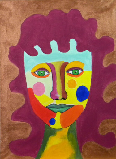 Peinture intitulée "Visage aux cheveux…" par Yvelise Séraphin, Œuvre d'art originale, Acrylique
