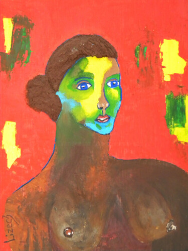 Painting titled "Femme au chignon su…" by Yvelise Séraphin, Original Artwork, Oil