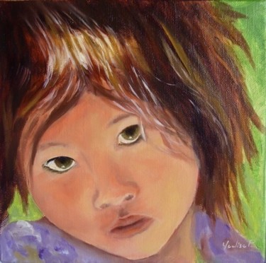 Peinture intitulée "La petite Tibetaine" par Yvelise Ponche, Œuvre d'art originale, Huile