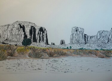 Drawing titled "monument valley" by Yves Briais, Original Artwork, Pencil