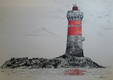 Disegno intitolato "phare des pierres n…" da Yves Briais, Opera d'arte originale, Grafite