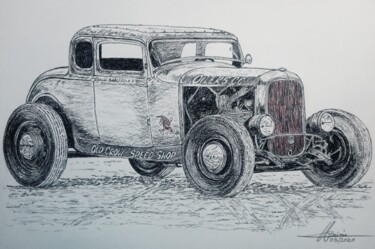 Drawing titled "Hotrod Ford 32" by Yves Briais, Original Artwork, Pencil