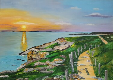 Painting titled "Balade sur la côte…" by Yves Burban, Original Artwork, Acrylic Mounted on Wood Stretcher frame