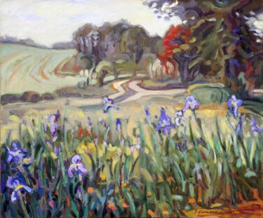 Painting titled "Iris barrière" by Yves Calméjane, Original Artwork, Oil