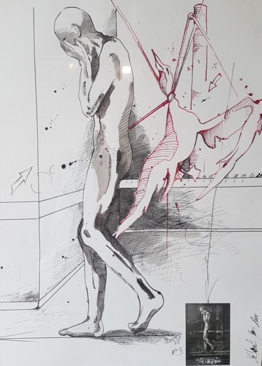 Рисунок под названием "Conditions humaines…" - Yves De Smet, Подлинное произведение искусства, Чернила