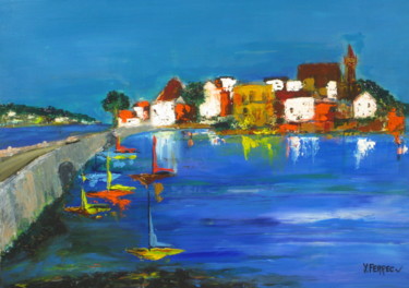 Pittura intitolato "L' ILE DE SAINT CADO" da Yves Ferrec, Opera d'arte originale, Olio