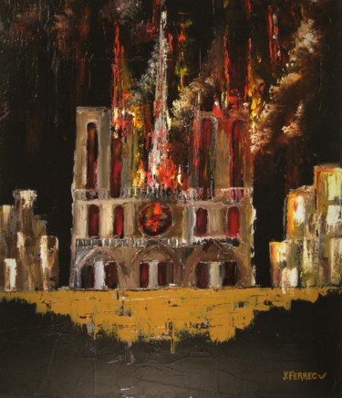 Painting titled "Notre Dame" by Yves Ferrec, Original Artwork, Oil