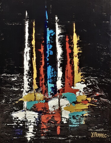 Malerei mit dem Titel "Ronde de nuit" von Yves Ferrec, Original-Kunstwerk, Acryl