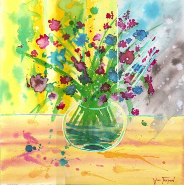 「Vase de fleurs」というタイトルの絵画 Yves Fréminによって, オリジナルのアートワーク, オイル