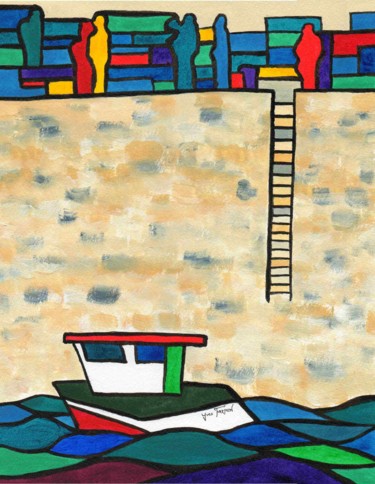 Картина под названием "A quai" - Yves Frémin, Подлинное произведение искусства, Акрил