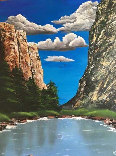 Peinture intitulée "Lac isolé" par Mireille L, Œuvre d'art originale, Acrylique