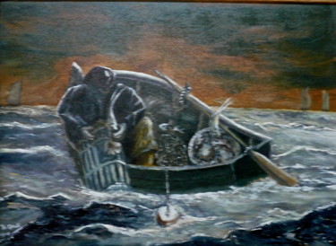 Pintura intitulada "Langouste à bord" por Yves Le Mauff, Obras de arte originais, Óleo
