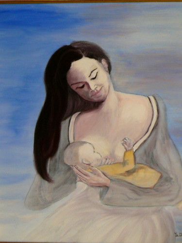 Peinture intitulée "La Tétée" par Yves Le Mauff, Œuvre d'art originale, Huile