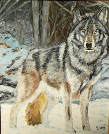 Peinture intitulée "le regard du loup" par Yves Le Mauff, Œuvre d'art originale, Huile