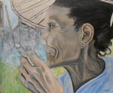 Peinture intitulée "La fumeuse" par Yves Le Mauff, Œuvre d'art originale, Huile