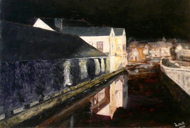 Schilderij getiteld "Nuit sur le canal" door Yves Le Mauff, Origineel Kunstwerk, Olie
