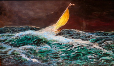 Painting titled "Régate périlleuse" by Yves Le Mauff, Original Artwork, Oil
