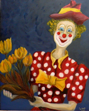 Painting titled "La clownette" by Yves Le Mauff, Original Artwork, Oil