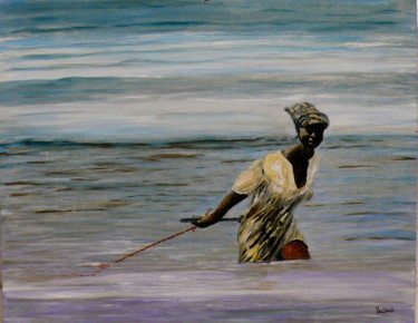 Картина под названием "la pêche à pied" - Yves Le Mauff, Подлинное произведение искусства, Масло