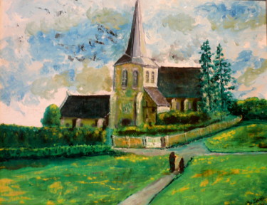 Painting titled "Eglise de campagne" by Yves Le Mauff, Original Artwork, Oil