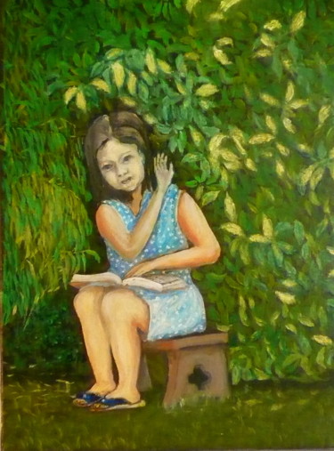 Pintura titulada "chut! Je lis" por Yves Le Mauff, Obra de arte original, Oleo