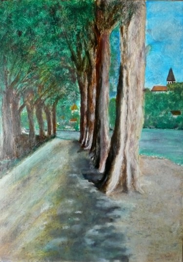 Painting titled "Le chemin du bord d…" by Yves Le Mauff, Original Artwork, Oil