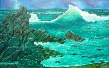 Peinture intitulée "Quand la vague fait…" par Yves Le Mauff, Œuvre d'art originale, Huile
