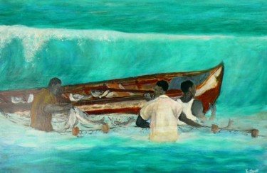 Peinture intitulée "Bonne pêche" par Yves Le Mauff, Œuvre d'art originale, Huile