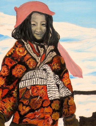 Peinture intitulée "Enfant du froid" par Yves Le Mauff, Œuvre d'art originale, Huile