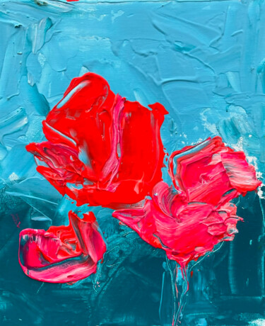 Peinture intitulée "Rose vermillon" par Yves Marie Yvin, Œuvre d'art originale, Acrylique