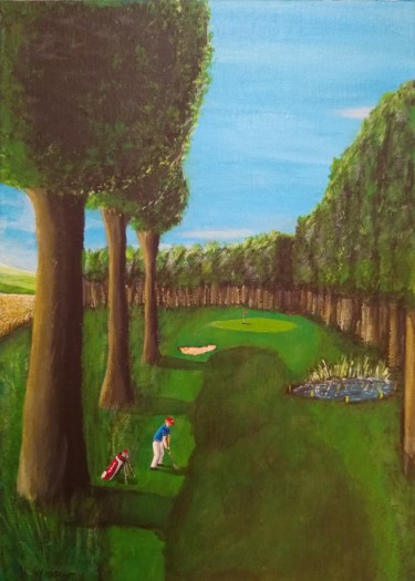 Painting titled "Golf par une journé…" by Yves Mascart, Original Artwork, Acrylic Mounted on Wood Stretcher frame