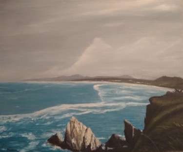 Painting titled "Yaquina Head" by Yves Mascart, Original Artwork, Oil Mounted on Wood Stretcher frame