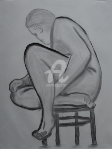 Рисунок под названием "Croquis 06 - Nu 18X…" - Yves Maurice, Подлинное произведение искусства, Древесный уголь