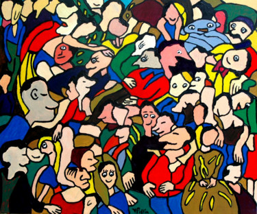 Peinture intitulée "foule" par Yves Perrin, Œuvre d'art originale, Huile