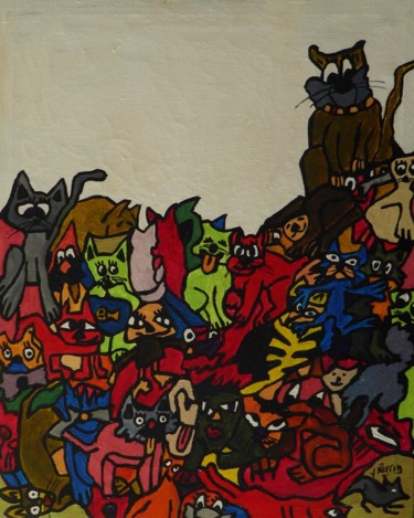 Painting titled "chat perché" by Yves Perrin, Original Artwork, Acrylic