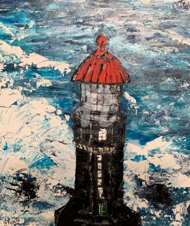 Painting titled "Phare" by Yves Perrotte, Original Artwork, Acrylic Mounted on Wood Stretcher frame