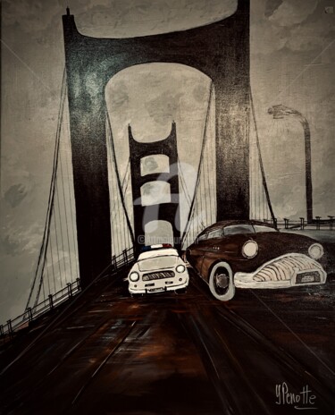 Painting titled "Pont San francisco" by Yves Perrotte, Original Artwork, Acrylic Mounted on Wood Stretcher frame