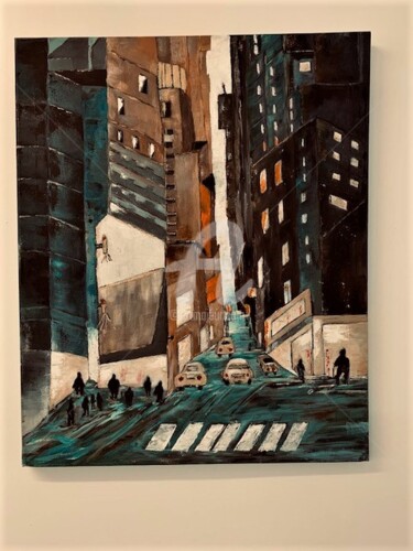 Painting titled "Rue New York" by Yves Perrotte, Original Artwork, Acrylic Mounted on Wood Stretcher frame