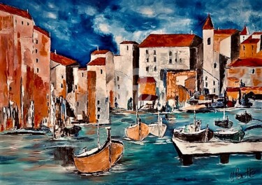 Painting titled "Port de peche Midi…" by Yves Perrotte, Original Artwork, Oil
