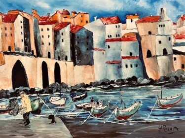 Painting titled "Port Région Sud Fra…" by Yves Perrotte, Original Artwork, Oil