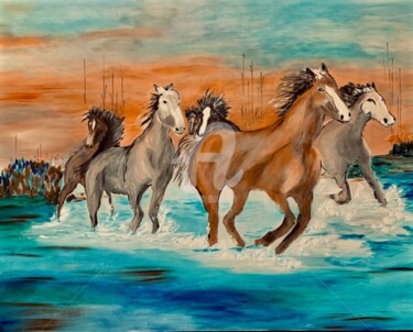 Painting titled "Chevauchéé Camargua…" by Yves Perrotte, Original Artwork, Oil