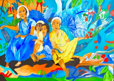 Malerei mit dem Titel "Frère et Sœur Indon…" von Yves Perrotte, Original-Kunstwerk, Öl