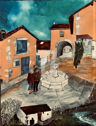 Painting titled "Village Usson du Po…" by Yves Perrotte, Original Artwork, Oil