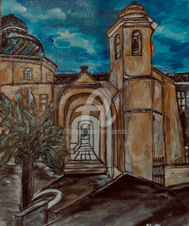 Painting titled "Église de Vence" by Yves Perrotte, Original Artwork, Acrylic Mounted on Wood Panel