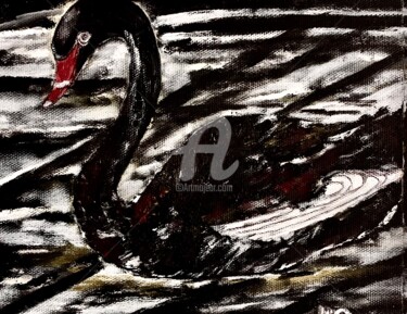 Malerei mit dem Titel "Cygne noir" von Yves Perrotte, Original-Kunstwerk, Acryl