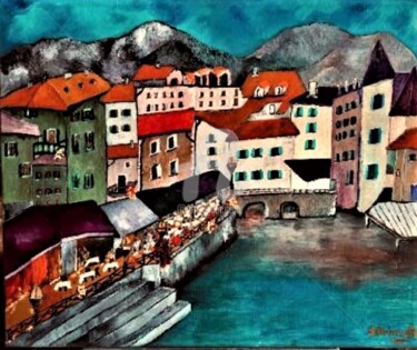 Painting titled "Village de Montagne" by Yves Perrotte, Original Artwork, Oil