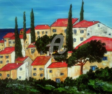 Painting titled "Village provençal" by Yves Perrotte, Original Artwork, Acrylic